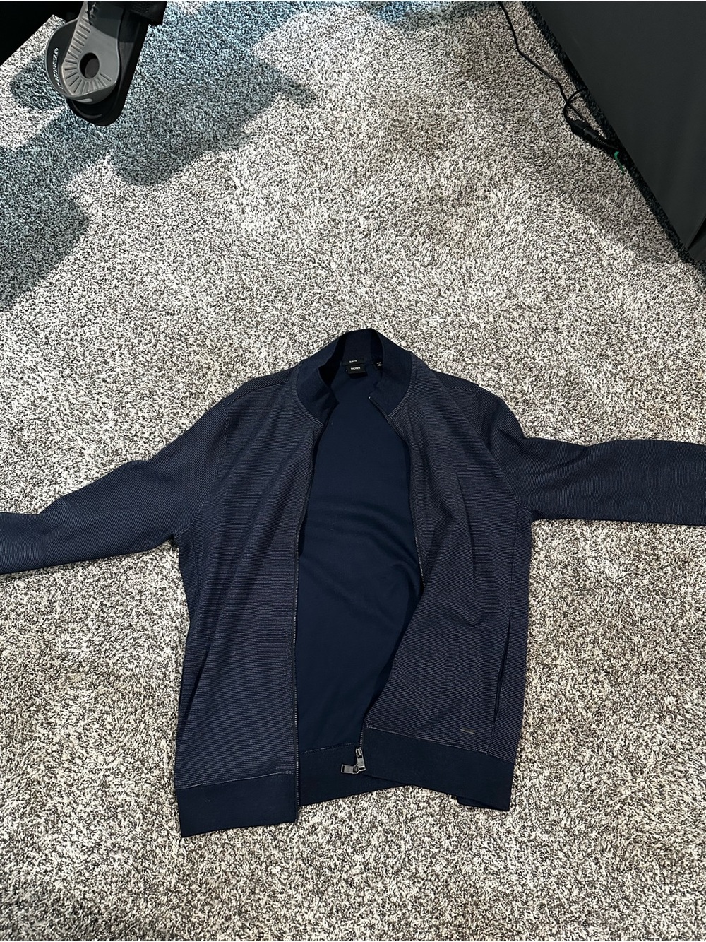 BOSS Men's Black and Gray Zip-Up Knit Sweater